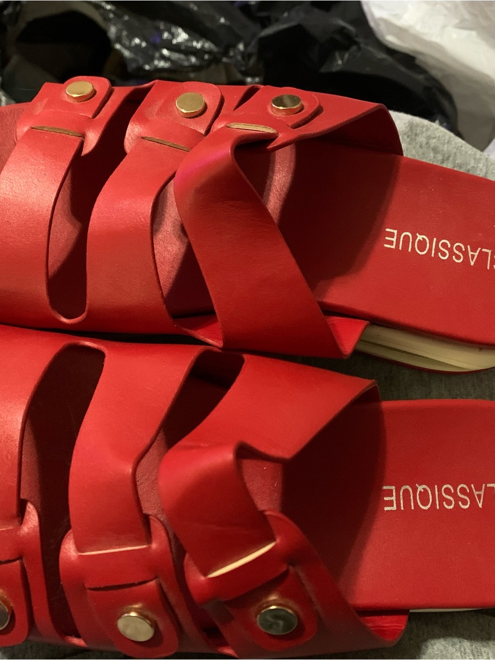 Red Stud-Accent Slide Sandals by LASSIQUE
